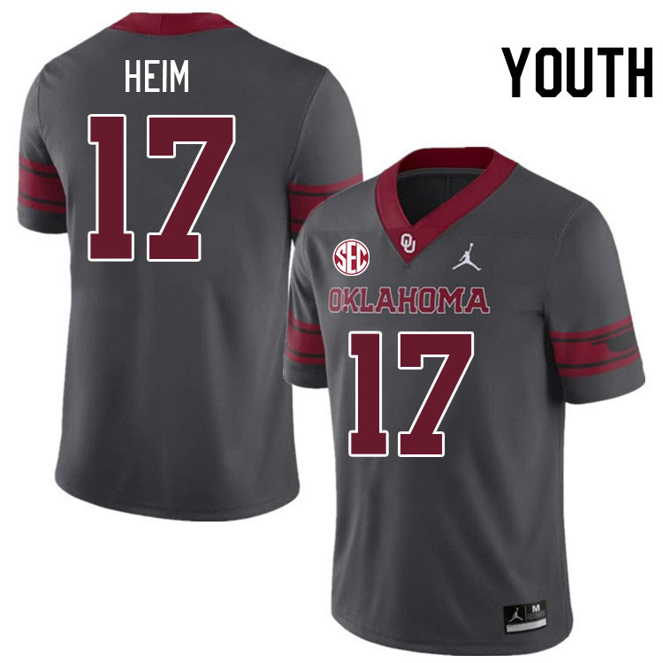 Youth #17 Taylor Heim Oklahoma Sooners 2024 SEC Conference College Football Jerseys-Charcoal